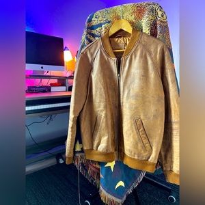 ASOS men’s large tan genuine leather bomber jacket